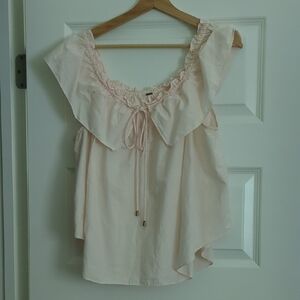 Free People Far Out Ruffle Poplin Top in Dusty Rose